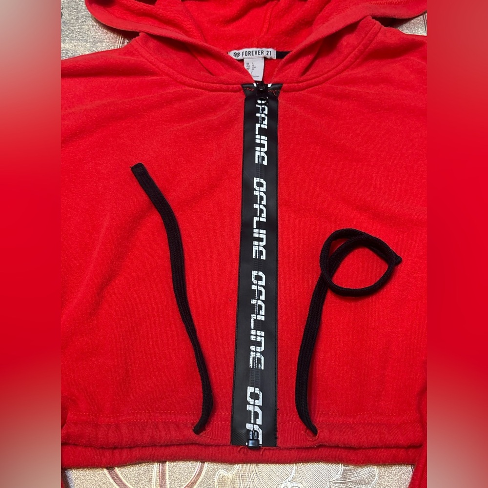❤️❤️Forever 21 Red Hoodie with Black Zipper size L ❤️❤️drawer (4) - Picture 5 of 7
